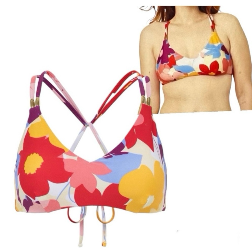 Time and Tru Floral Bikini Top - Red, Yellow, Purple - Picture 2 of 11